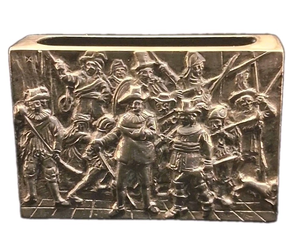 Vintage Dutch 830 Silver Matchbox Holder H Hooijkaas Rembrandt Night Watch Cover