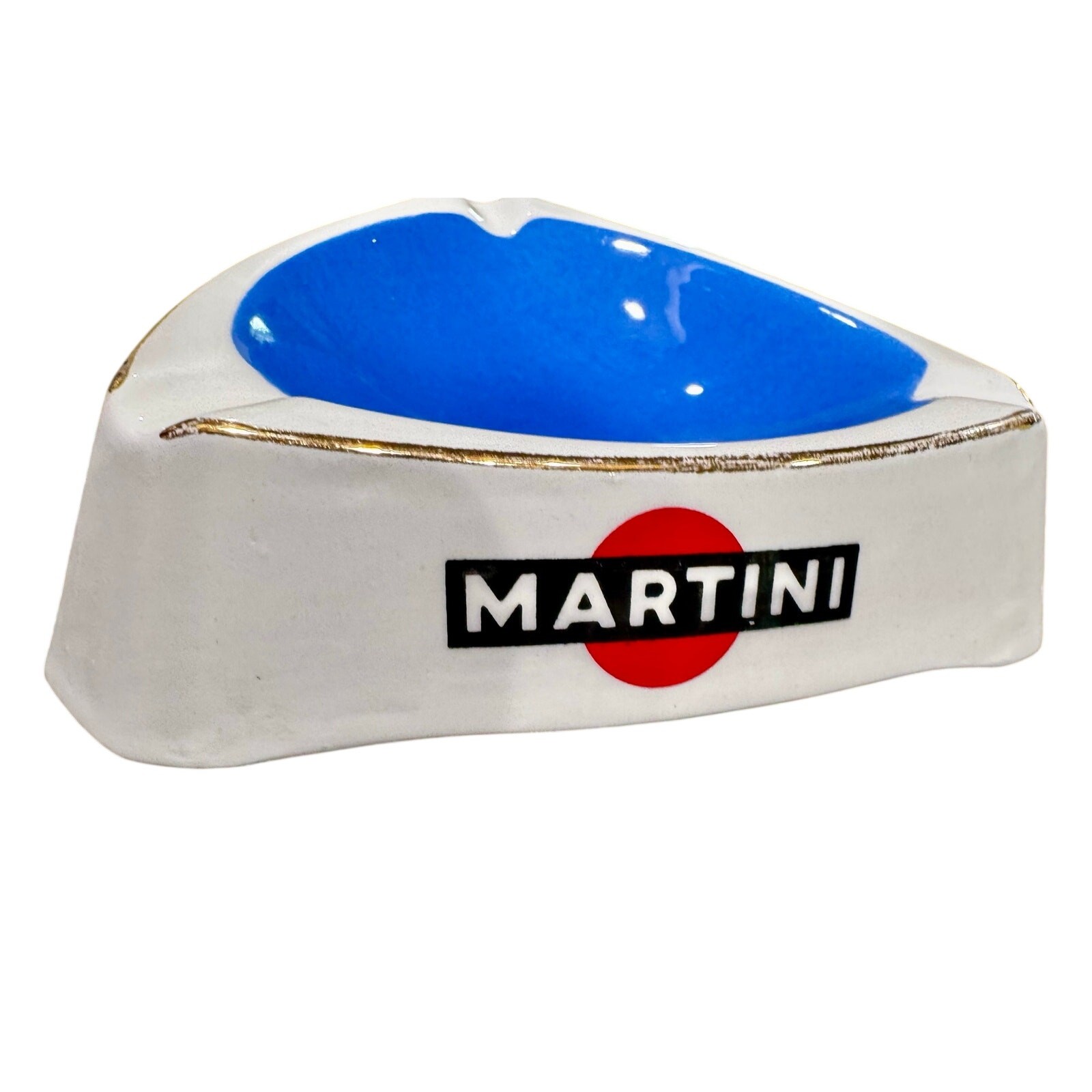 Antique Advertising Ashtray Martini Blue Orchies Moulin DesLoups France Triangle