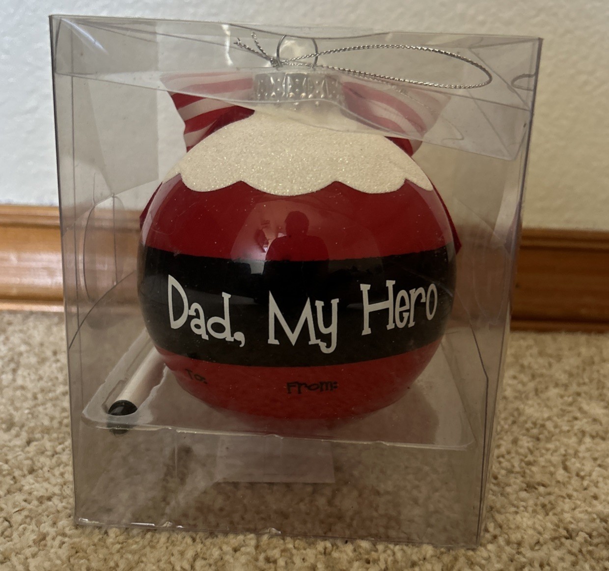 Dad, My Hero Christmas Glass Ball Ornament W Pen For Personalizing 4 Inches NEW