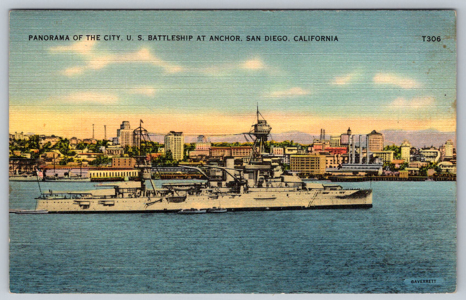 c1940s USS Battleship San Diego California Panorama Postcard
