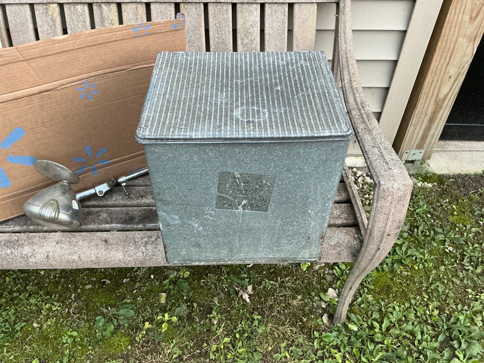 vintage galvanized, metal porch, milk box cooler