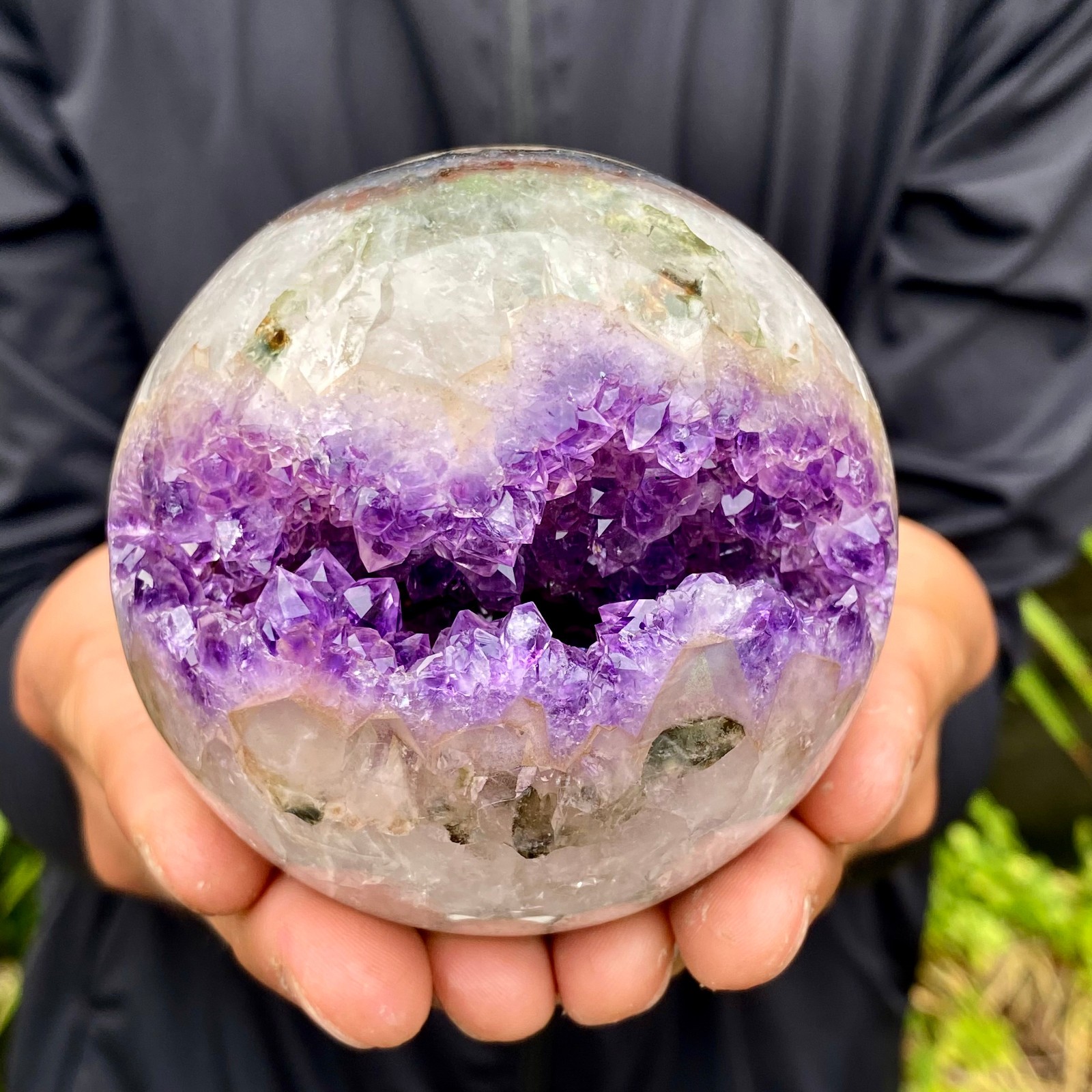 1.49LB Natural amethyst Agate Crystal ball Quartz Mineral Specimen Healing