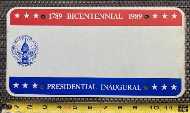 1989 INAUGURATION District of Columbia  license plate  BLANK     George HW Bush