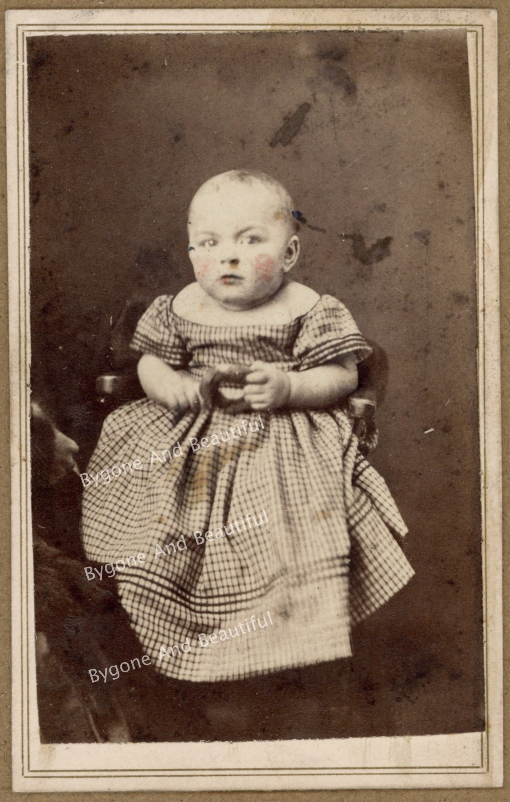 CDV Sweetest Civil War Baby In Drop Shoulder Dress Holds Toy Nov 28 1863