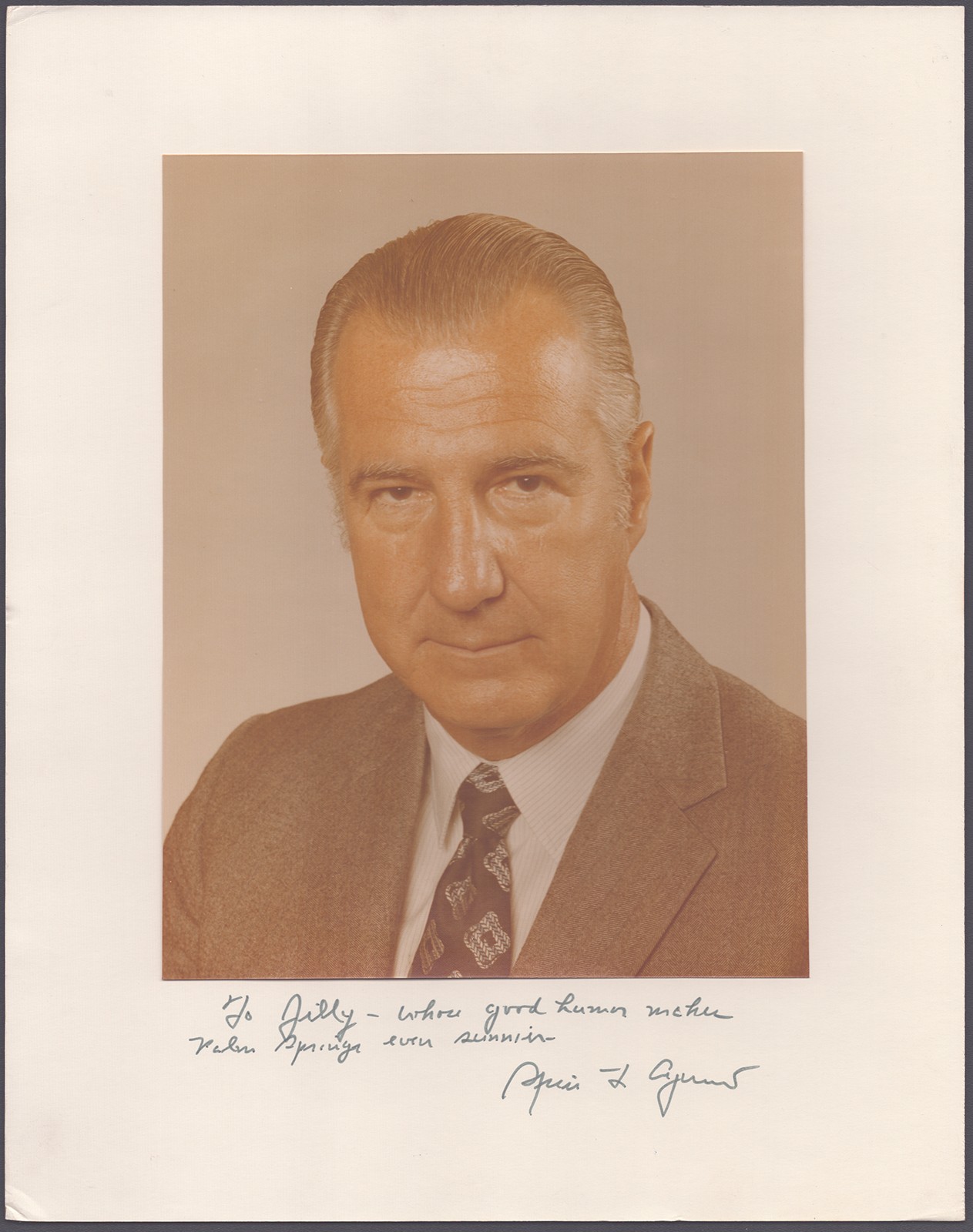 SPIRO T. AGNEW - INSCRIBED PHOTOGRAPH MOUNT SIGNED
