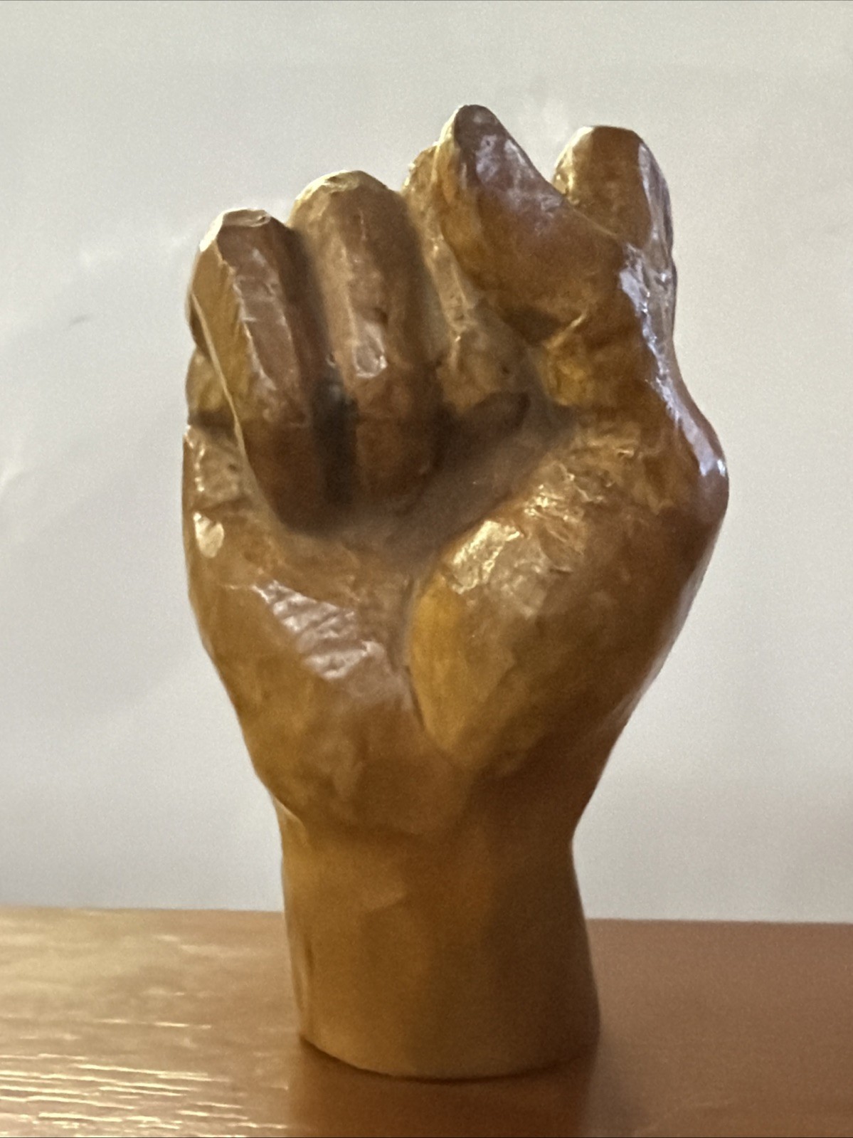 Wooden Hand Statue Fist Hand Carved Wood Good Fortune MCM Vintage 3-1/2”