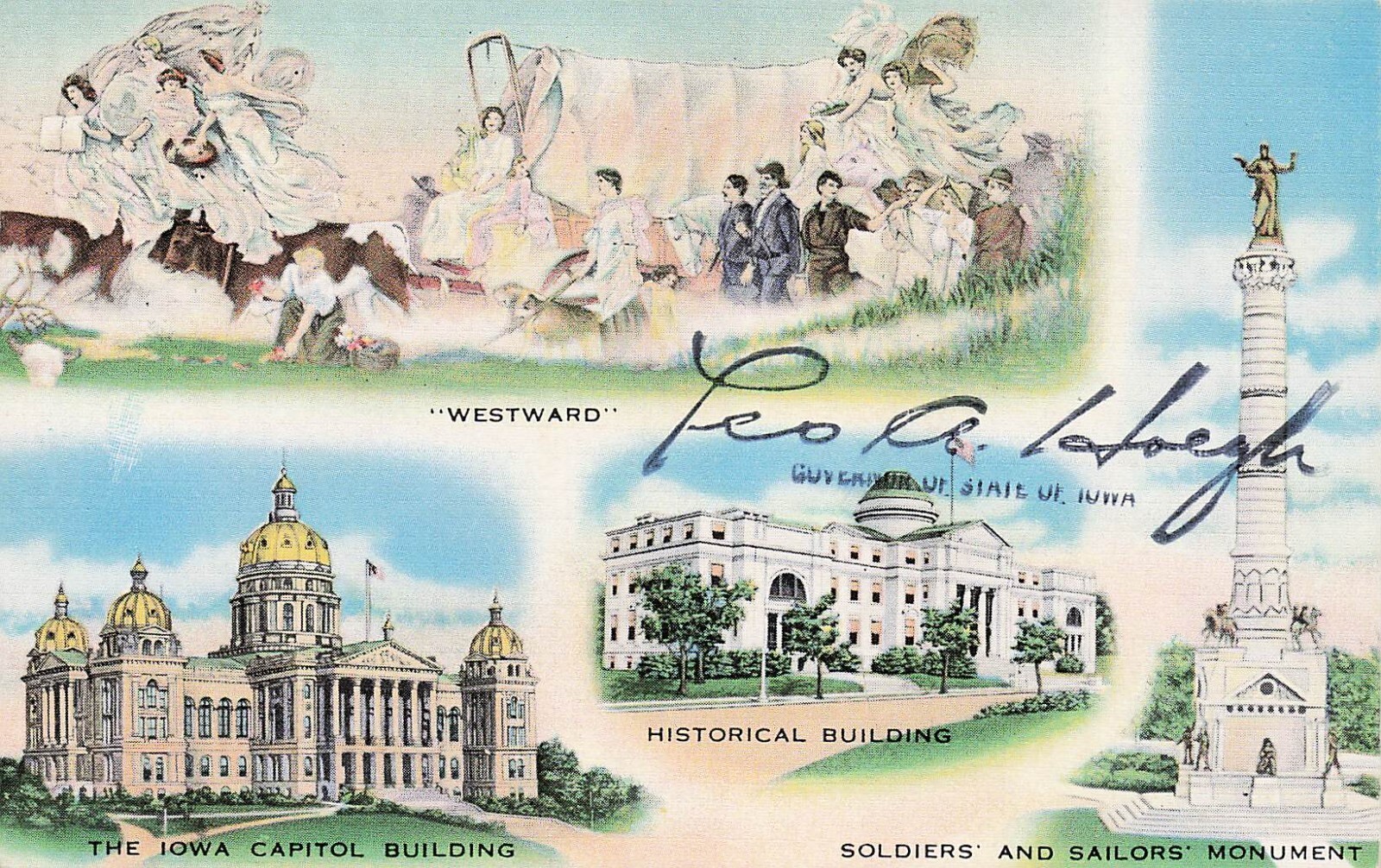 Leo Arthur Hoegh Iowa State Governor decorated Army officer Vtg Postcard F35