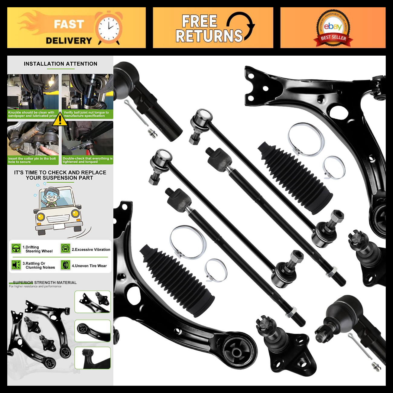 SCITOO 12pcs Front Suspension Kit Lower Control Arm Lower Ball Joint Inner Outer