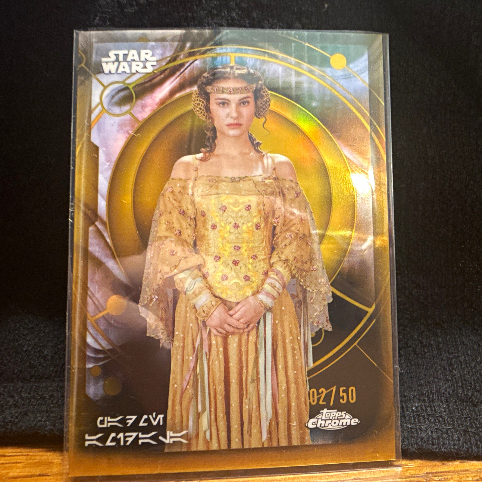Topps 2026 Star Wars Chrome Padmé Amidala  #/50. Galactic Basic on front.