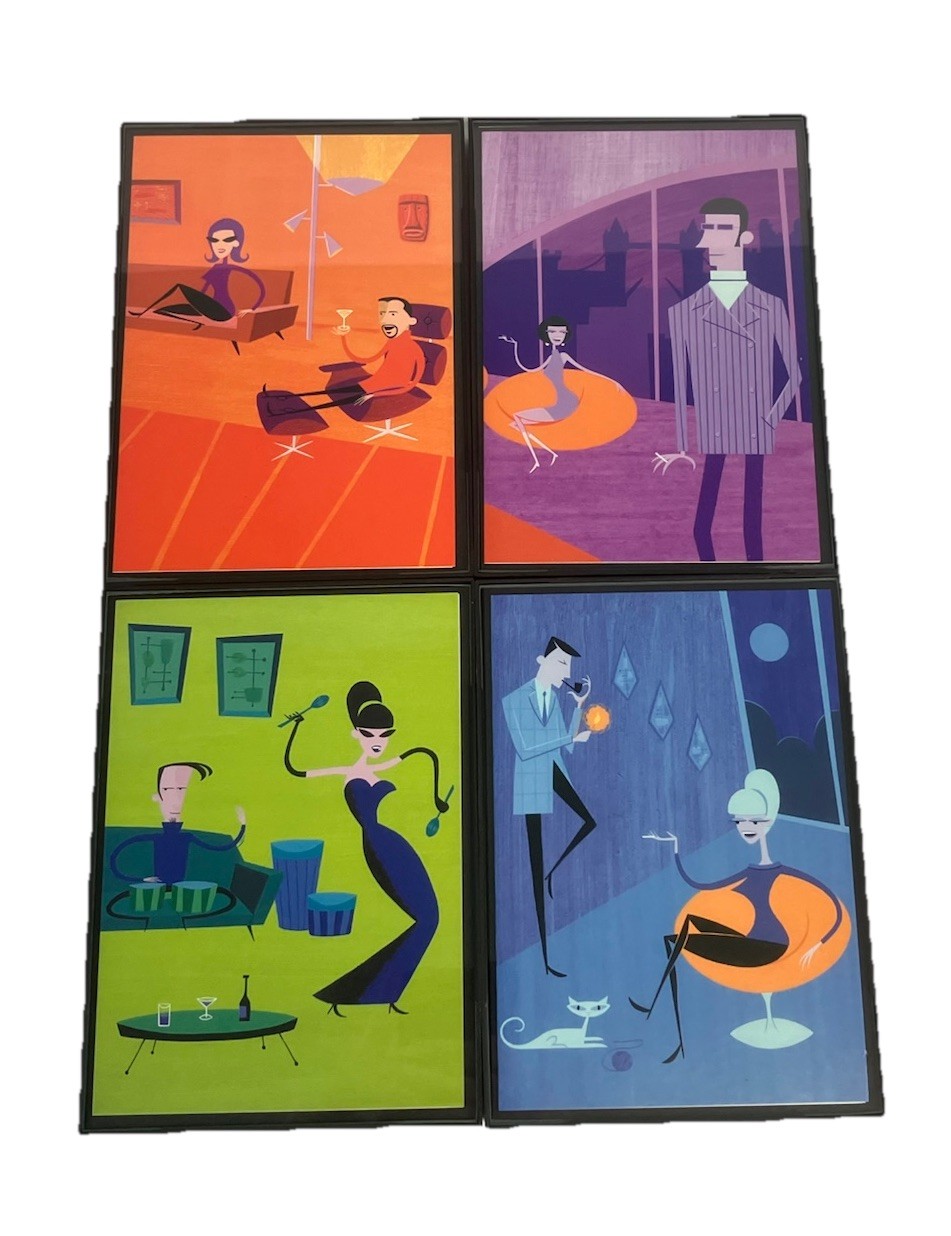 4 SHAG Framed Cards Palm Springs Tiki 1999 Josh Agle Groovy London 5\