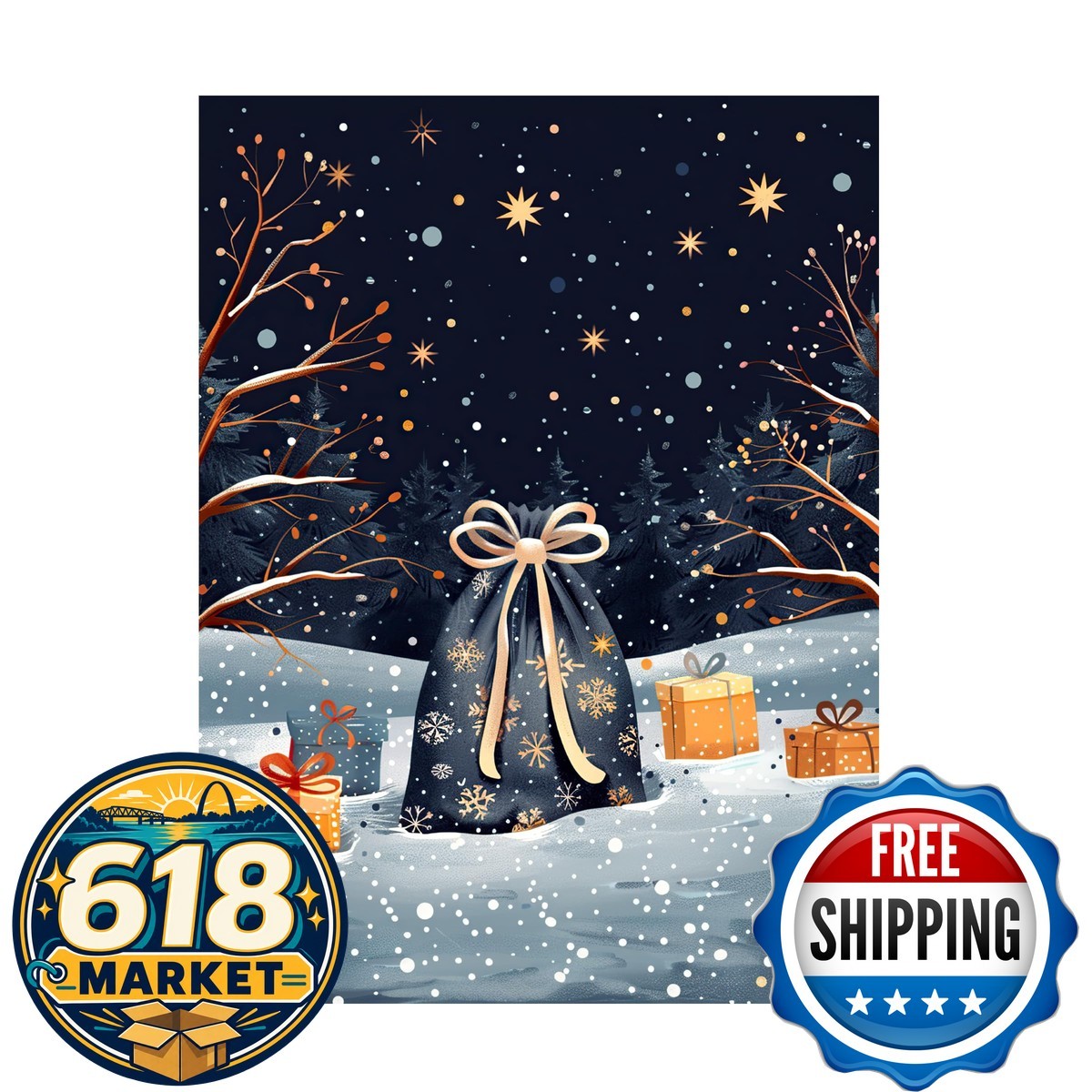 Trademark Fine Art Momart Blue Christmas Sack And Gifts Canvas Wall Art
