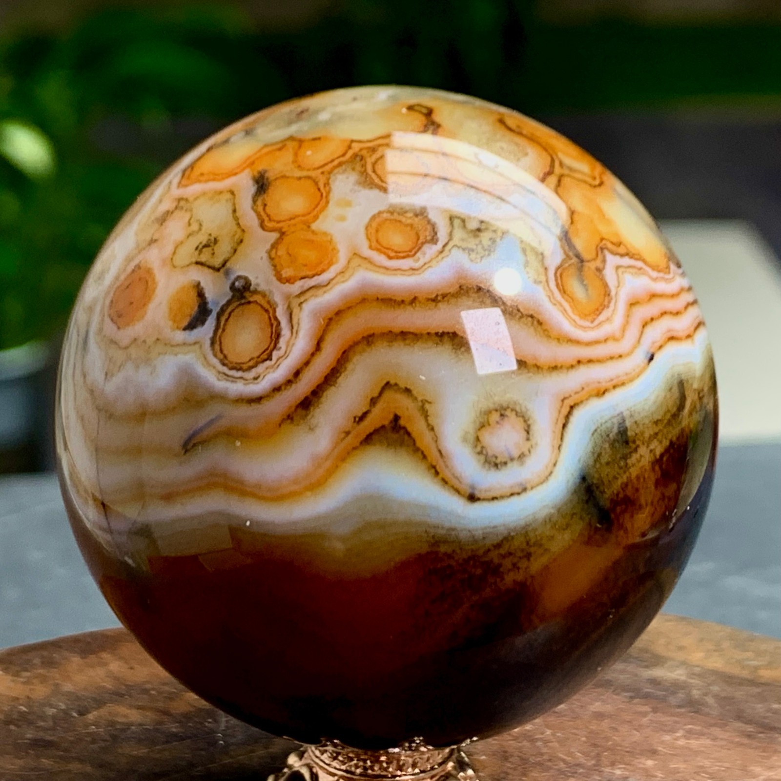 182G  Natural red stripe agate sphere Crystal Ball Madagascar mineral