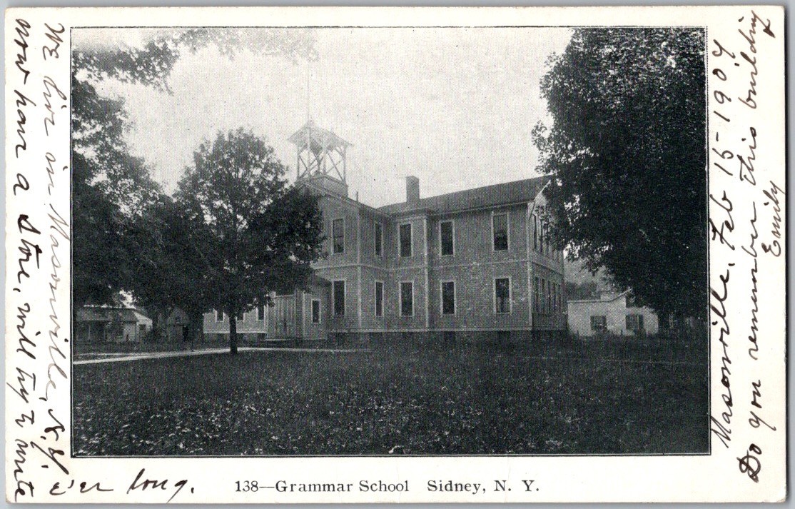 Antique c1905 Postcard ~ Grammar School ~ Sidney, NY New York