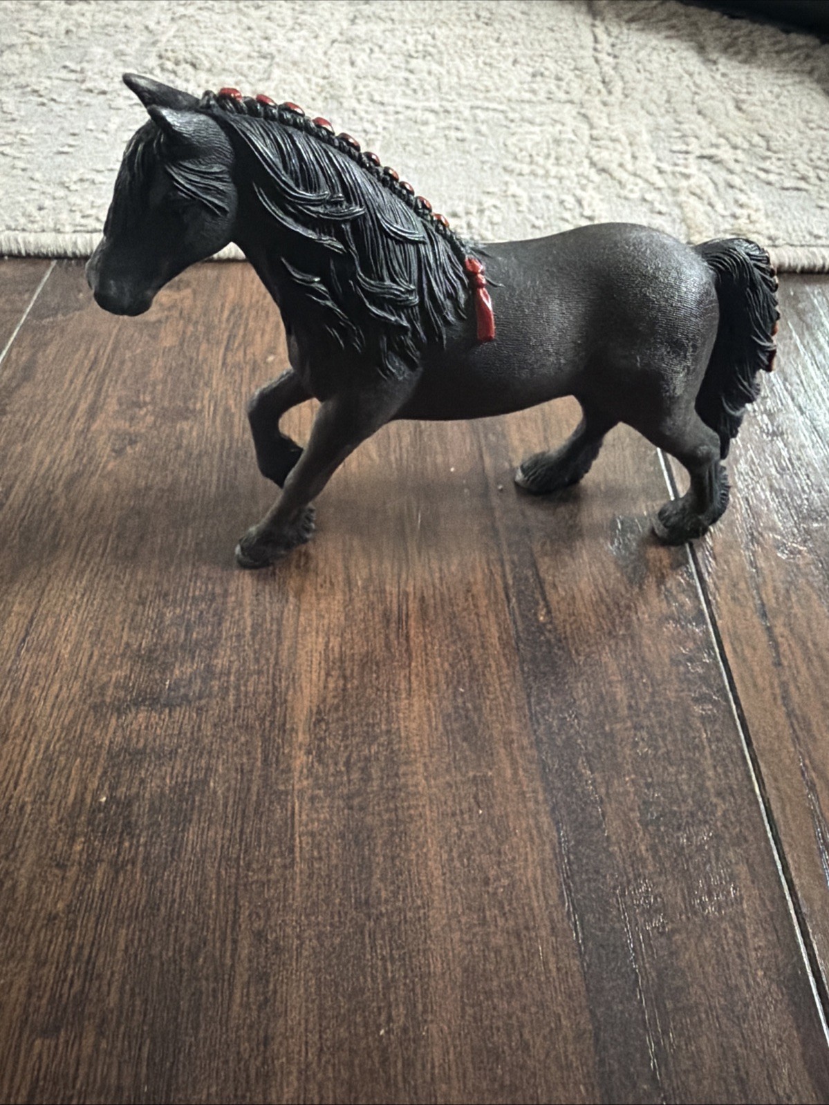 Schleich Friesian Mare Horse Figure - Black with Red Ribbon
