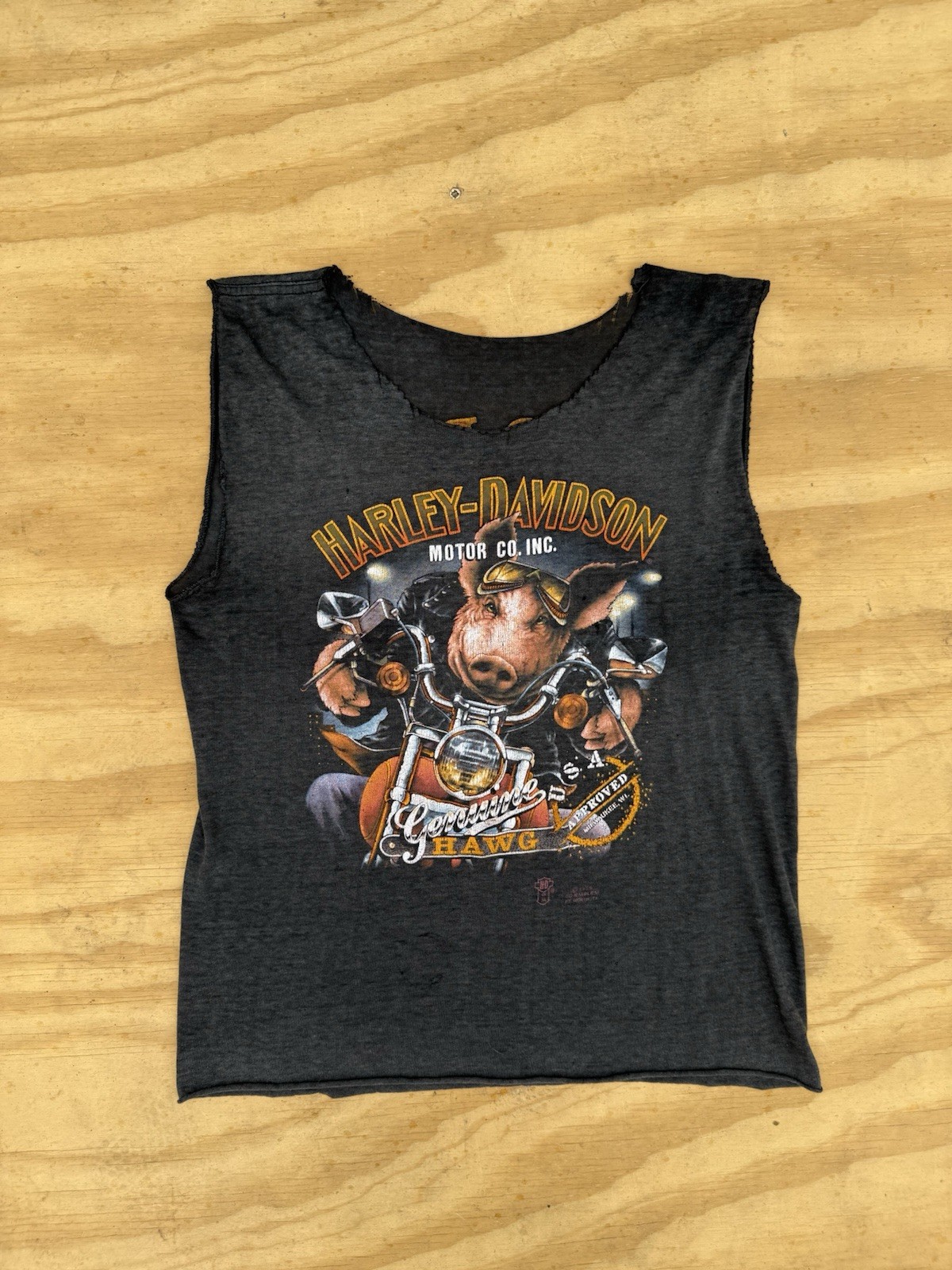 Harley-Davidson 3D emblem vintage Hawg chopped distressed 1989 shirt