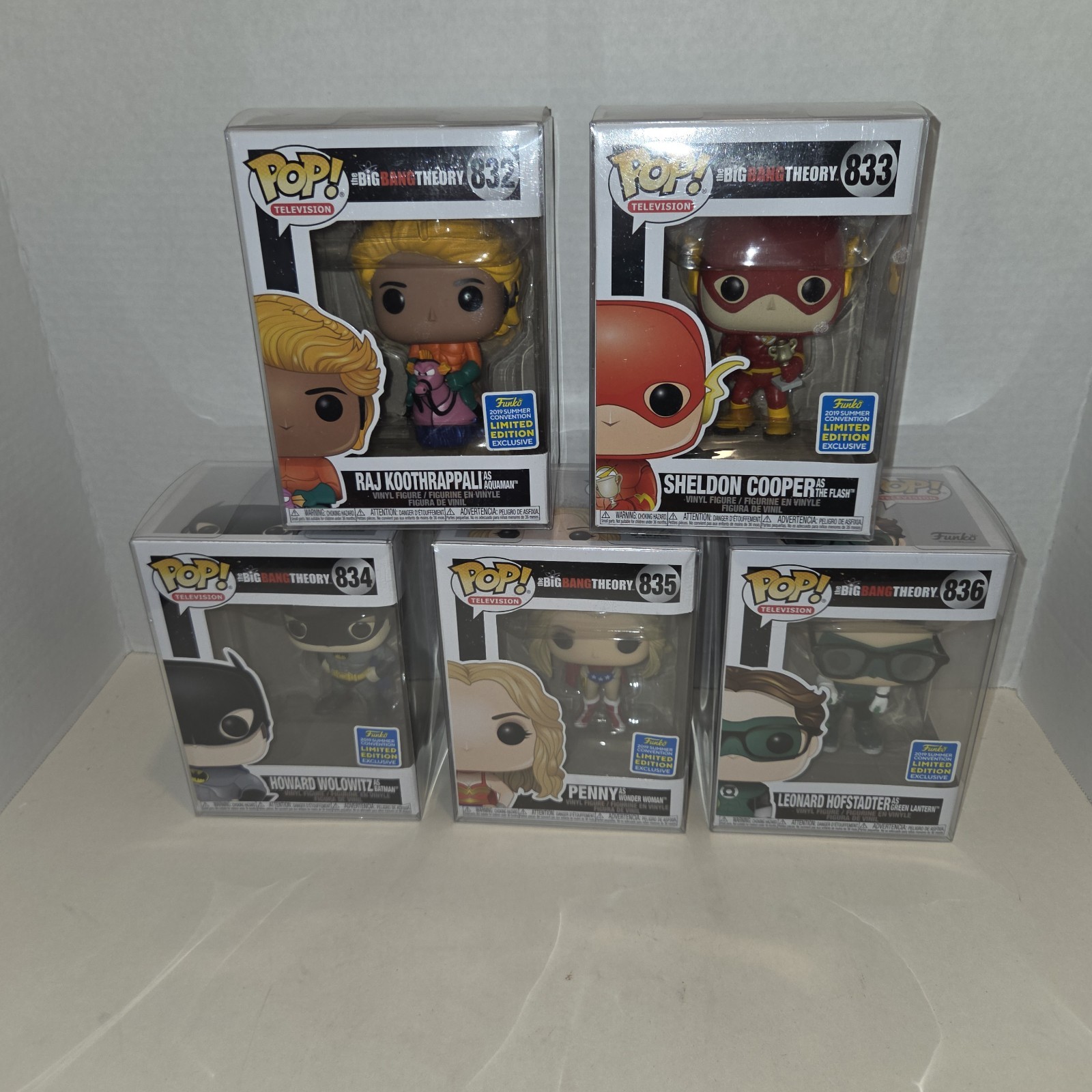 Funko Pop The Big Bang Theory As DC Heroes SDCC 2019 Set Of 5 In Clear Cases