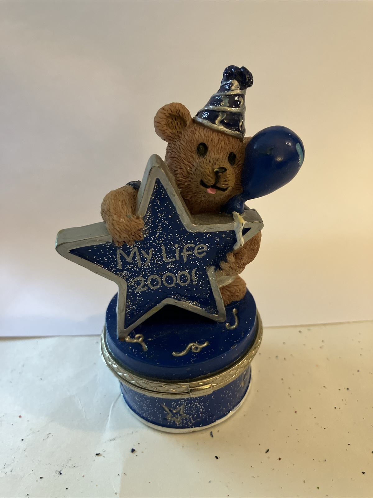 Vintage Claire's 1999 Bear Trinket Box My Life 2000 Hinged Resin Pink Jewelry