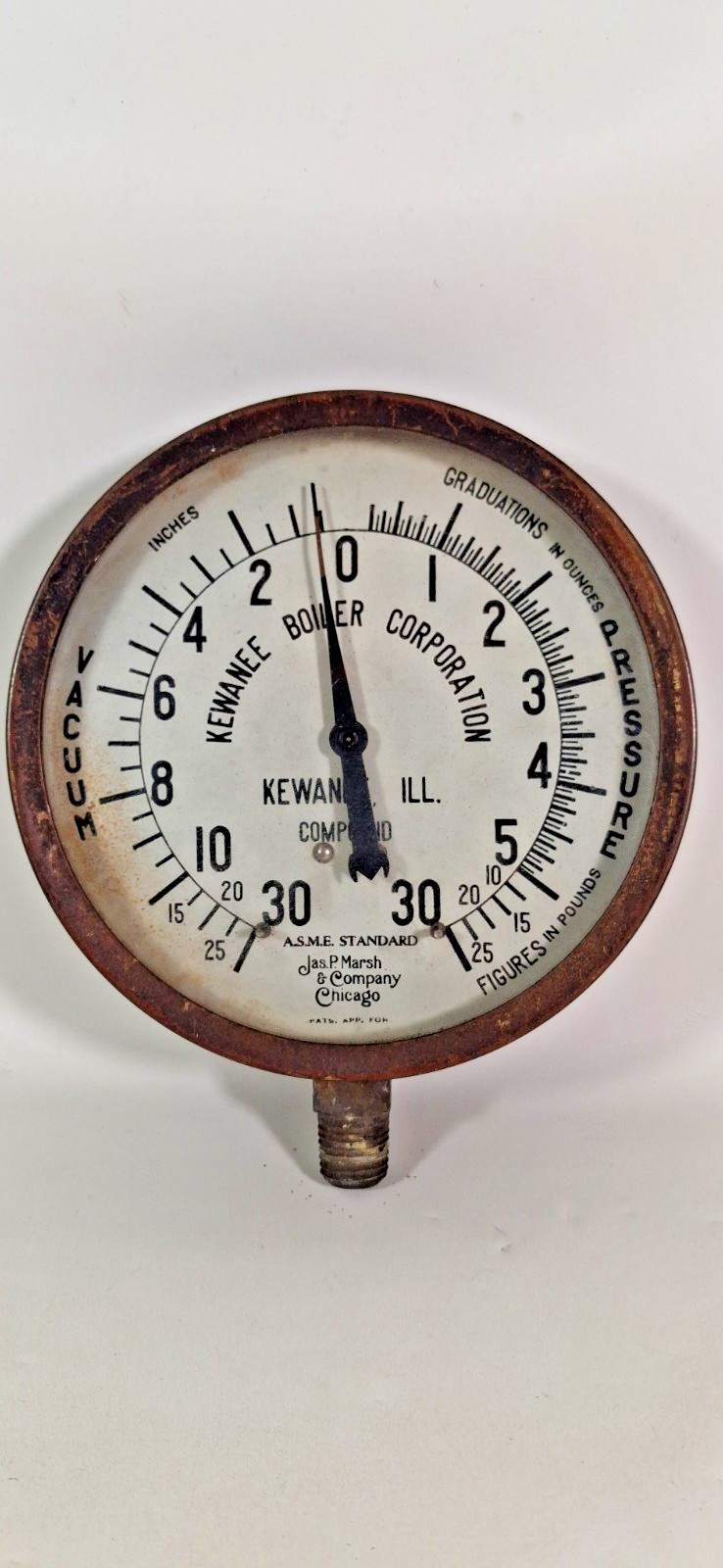 Vintage Jas. P. Marsh. Large Pressure Gauge
