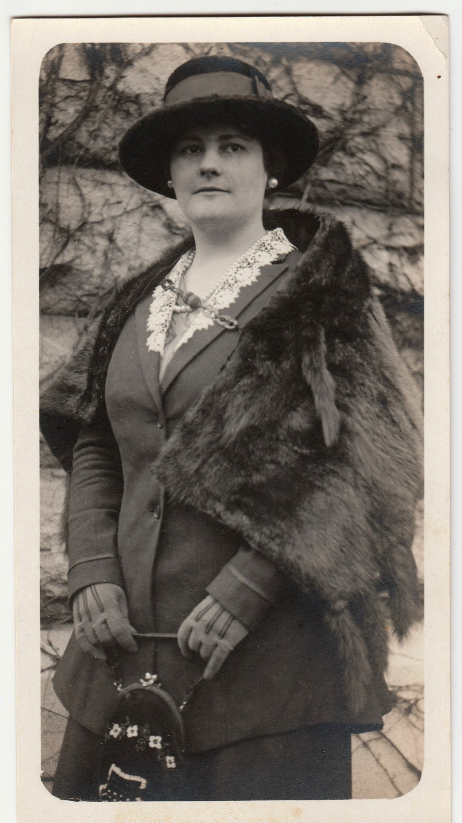 c1920s Woman Fur Cape Hat Gloves Purse Fashion RPPC AZO Real Photo Postcard