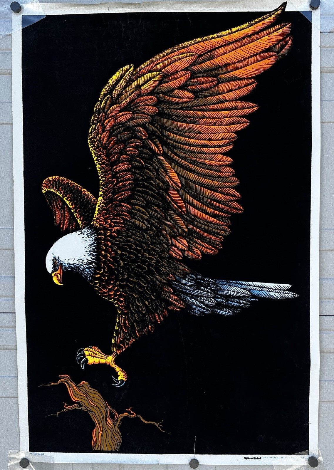 1978 Velva-Print Velvet Blacklight Poster Bald Eagle PF-485 Americana Art