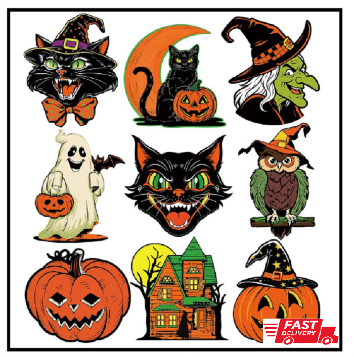 Large Vintage Halloween Decorations Double-Sided Cutouts Style 2