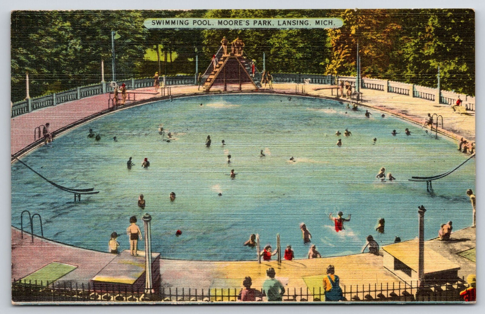 Lansing MI Moore's Park Swimming Pool Aerial View 1946 Postcard Vintage