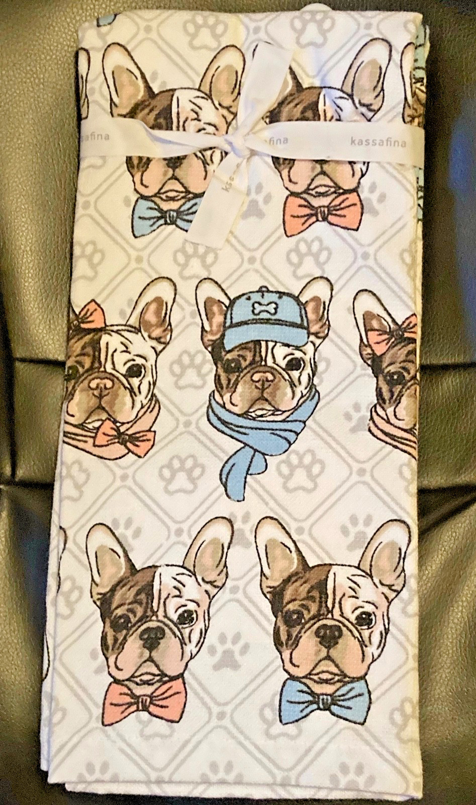 2 Pc Set- FRENCH BULLDOGS In BOW TIES Kitchen Towels 💖 FRENCHIES Christmas Gift