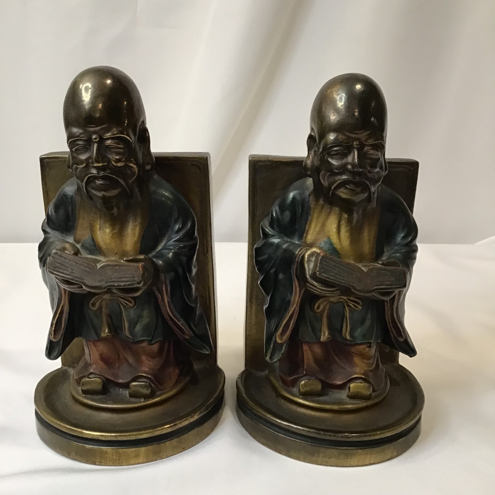 Vintage Antique Pompeian Bronze #146 Robed Scholars Bookends