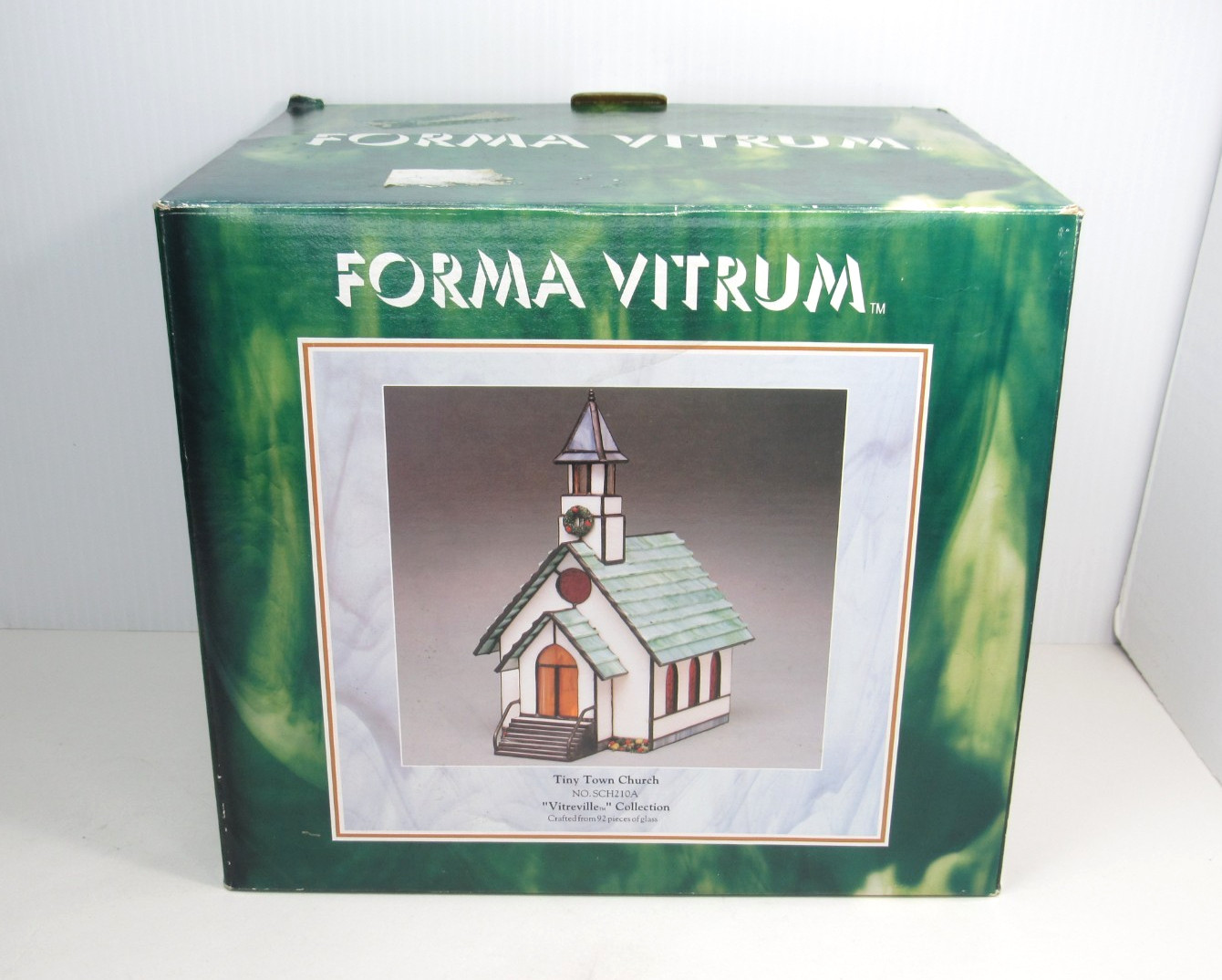 RARE Vtg FORMA VITRUM Tiny Town Church Vitreville Stained Glass Bill Job 7192