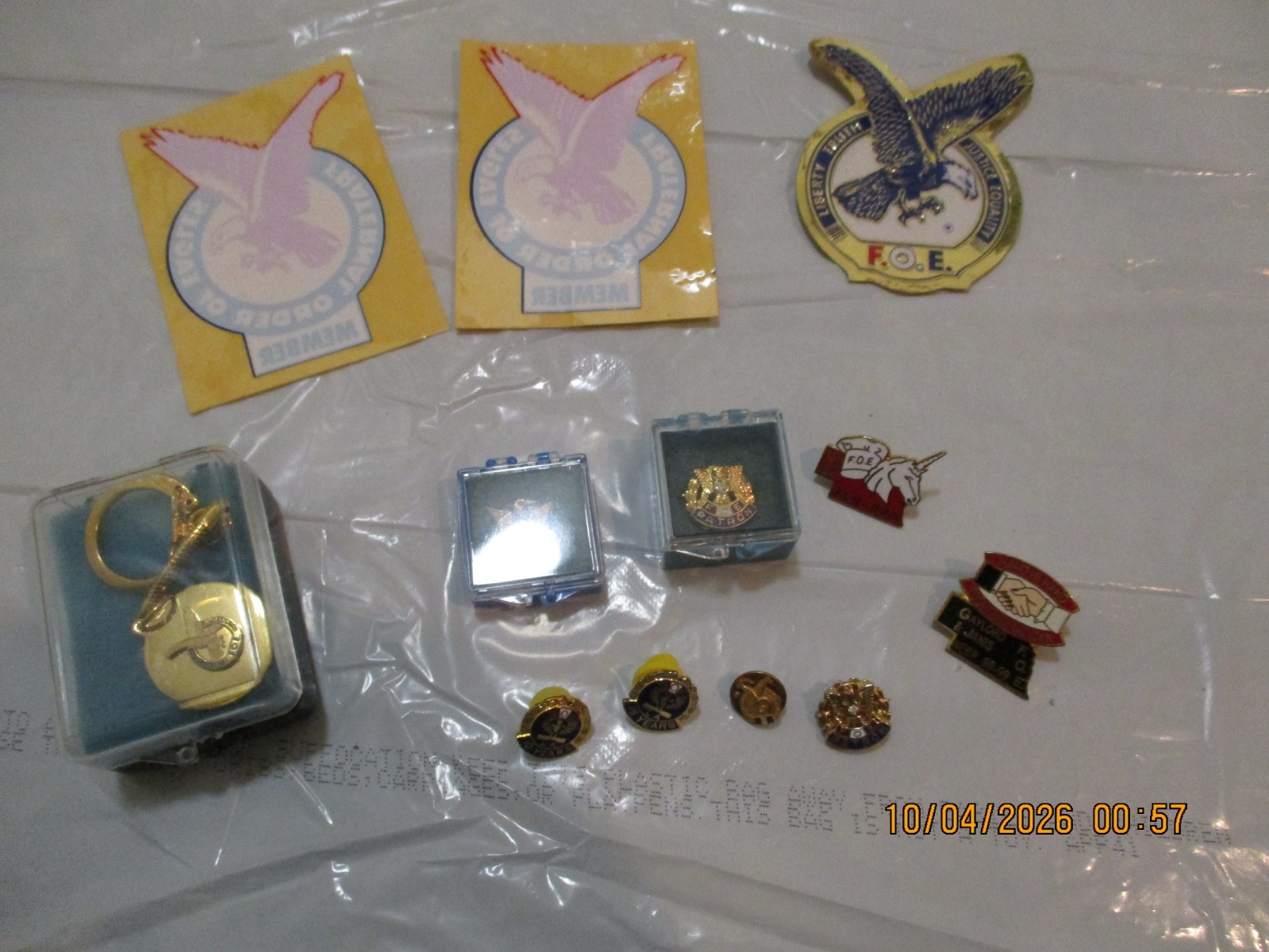 Vintage Fraternal Order of Eagles Pins Key Chain Stickers Lot
