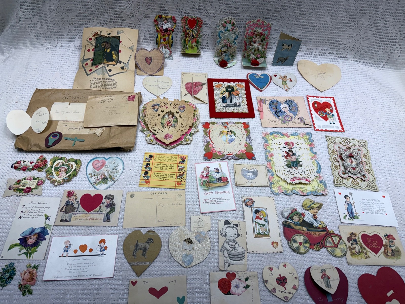 Vtg 1920s Lot Valentine Cards Articulated Pop up Antique Victorian Post Handmade