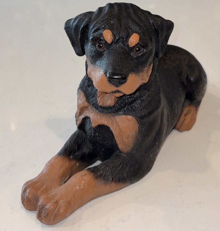 Vintage Rottweiler Dog Figurine Resin Sculpture Laying Pose (B3-CL)