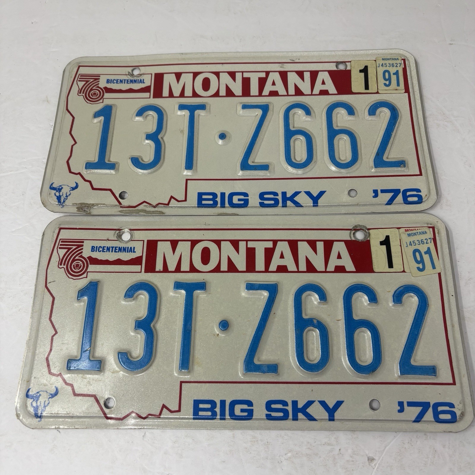VTG 1976 Montana Bicentennial Truck License Plate MATCHING PAIR Big Sky 13T Z662