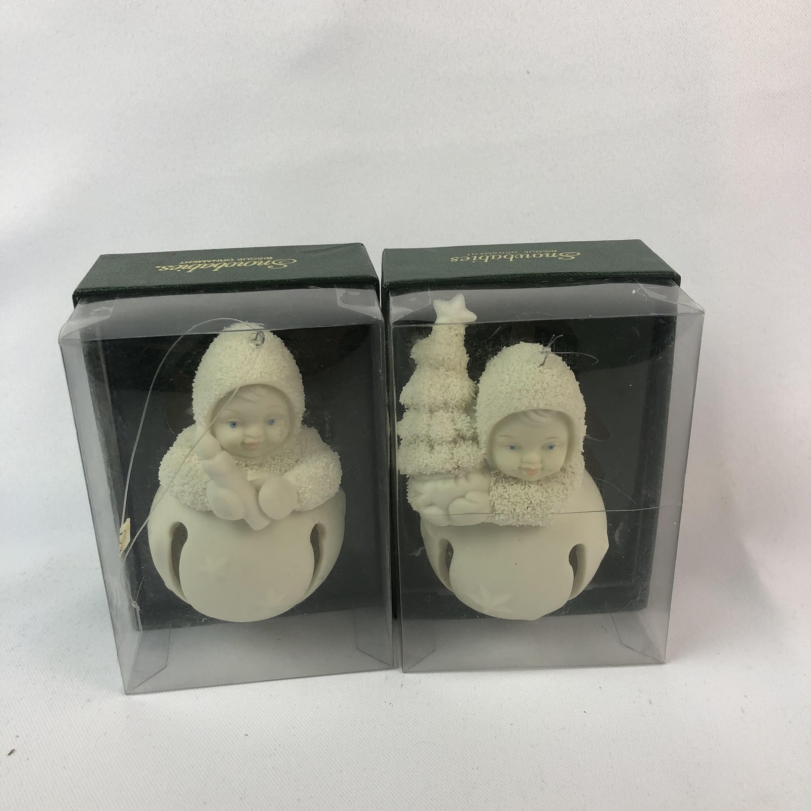 Vintage Dept 56 Snowbabies Jinglebaby Ornaments Lot 2 Bisque Christmas W Boxes