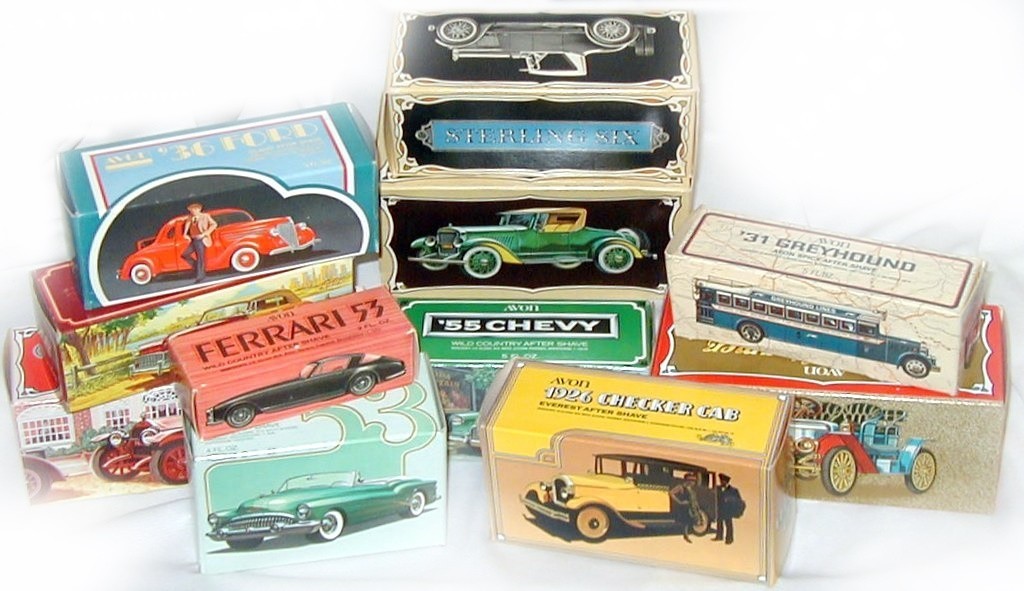 AVON Antique CAR BOTTLES LOT Collectible EMPTY Decanters BOXES Vintage 1970s