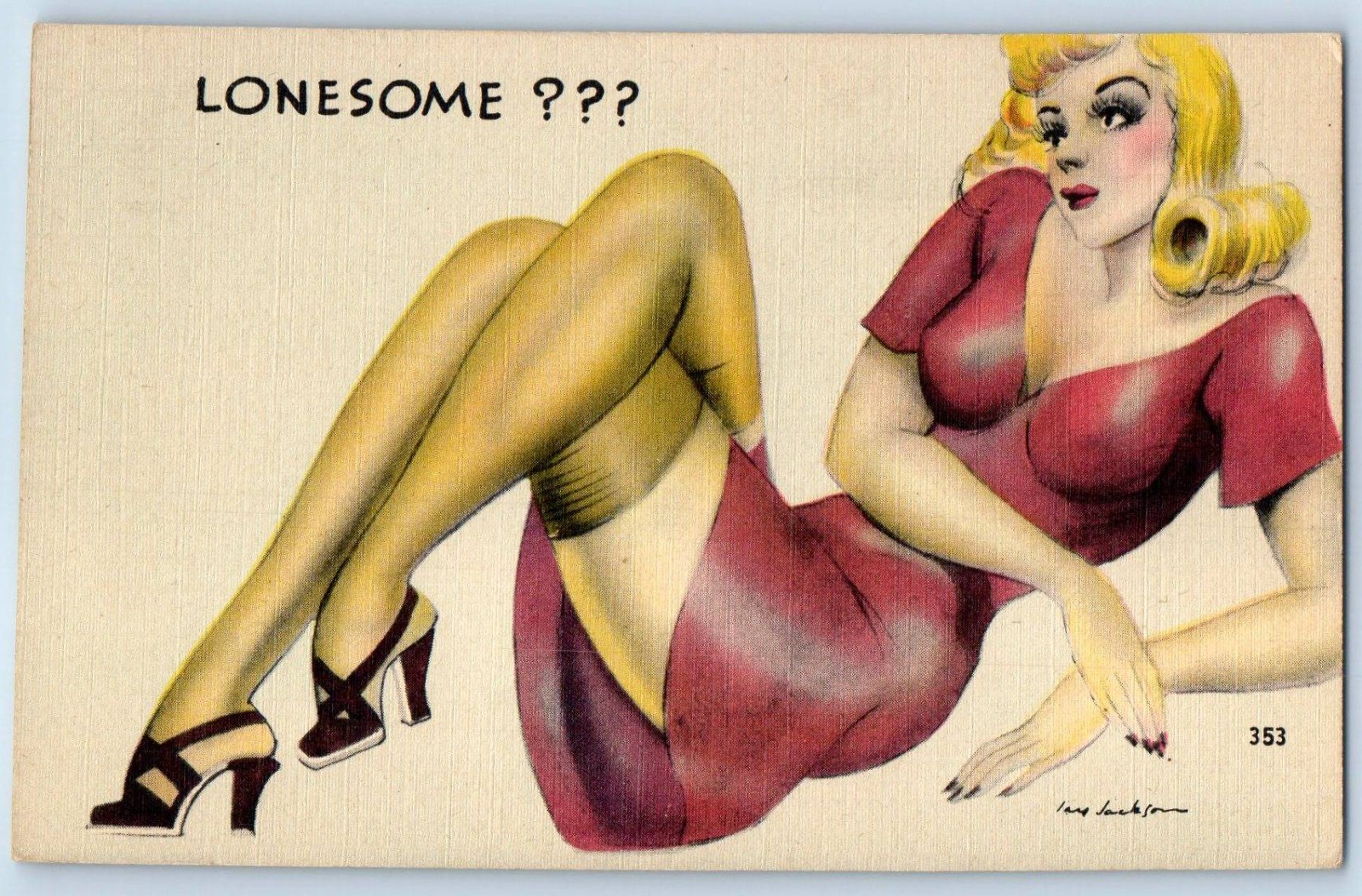 c1930's Risque Pretty Woman With Stockings Curly Hair Lonesome Vintage Postcard