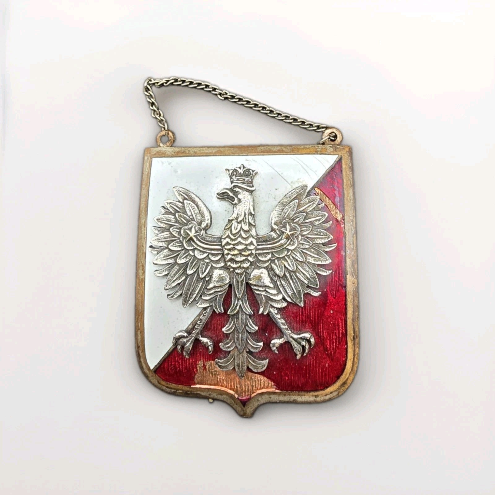 VINTAGE RARE Polish patriotic pendant Silver Plated Eagle And Bronze/Acrylic