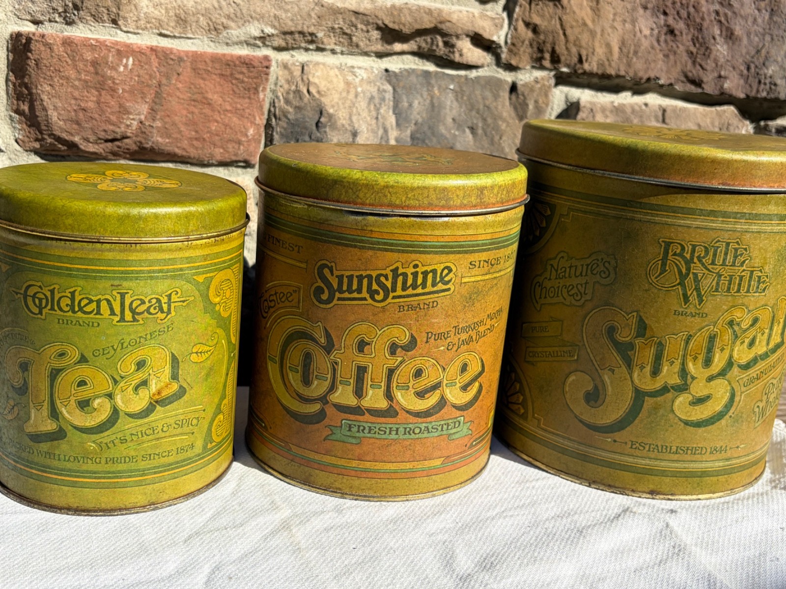 Vintage 1970s Ballonoff Canister Set of 3 Sugar Coffee Tea Green Metal Tins USA