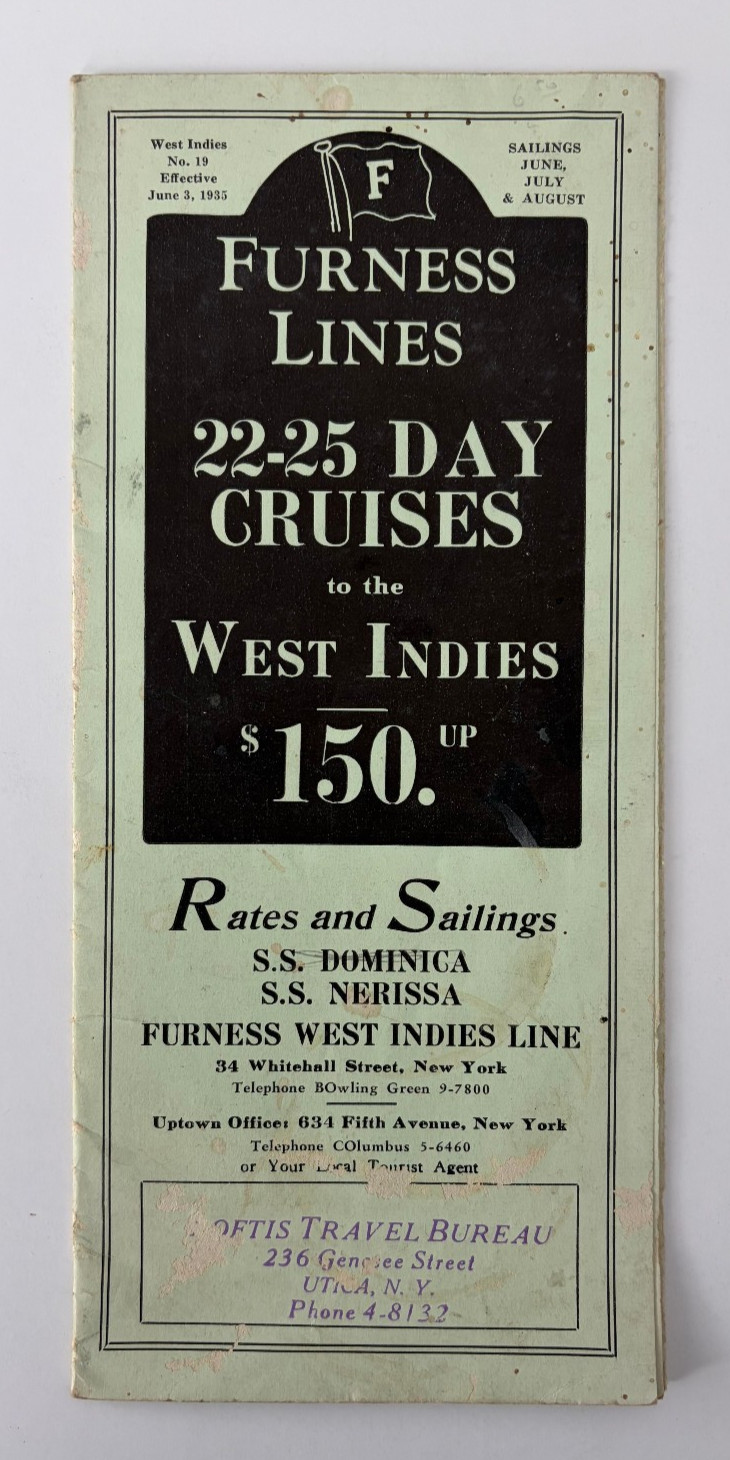 1935 Furness West Indies Line Cruise Brochure SS Nerissa Dominica