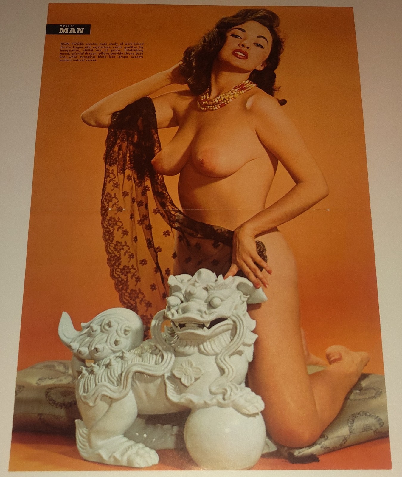Vintage 1950s Ronnie Logan Pinup Photo Art Dragon Statue Modern Man Layout Set
