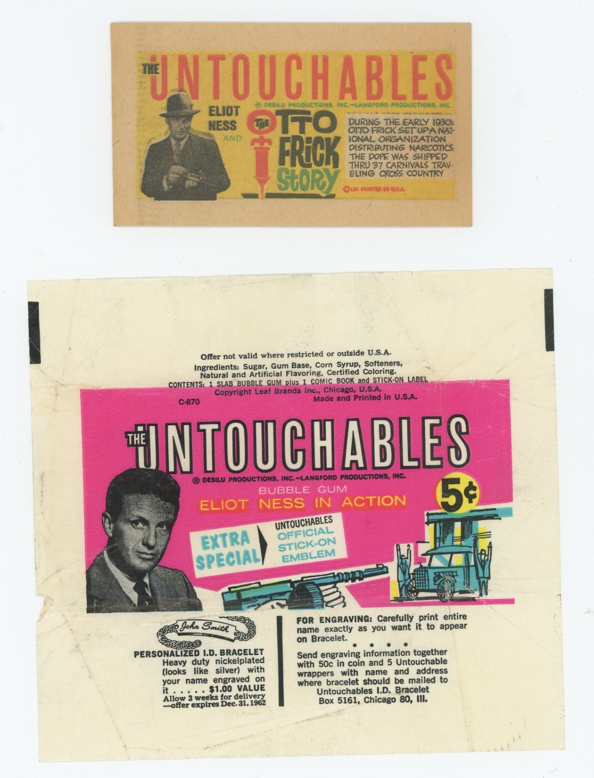 1961 Leaf Gum The Untouchables Mini Comic Promo Booklet & Wrapper