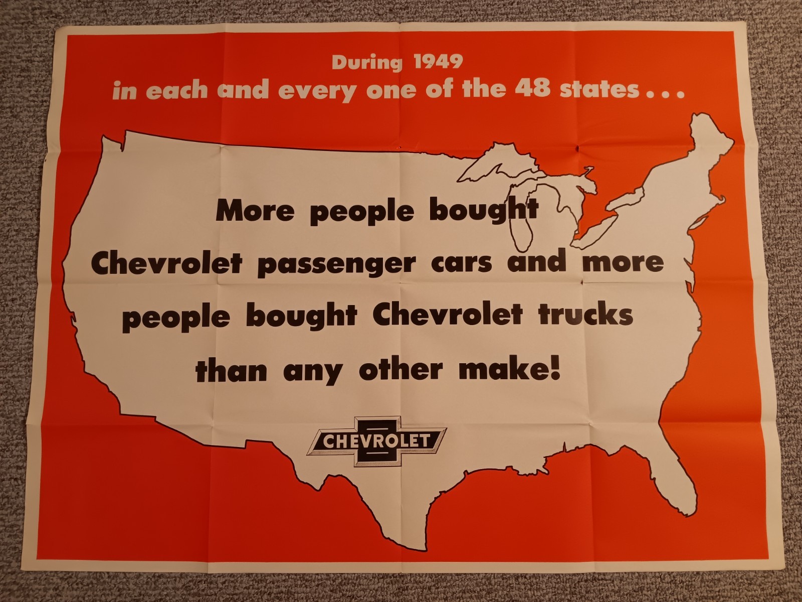 Vintage 1949 Chevrolet Trucks Very Large Fold Out Dealer Poster GM 38