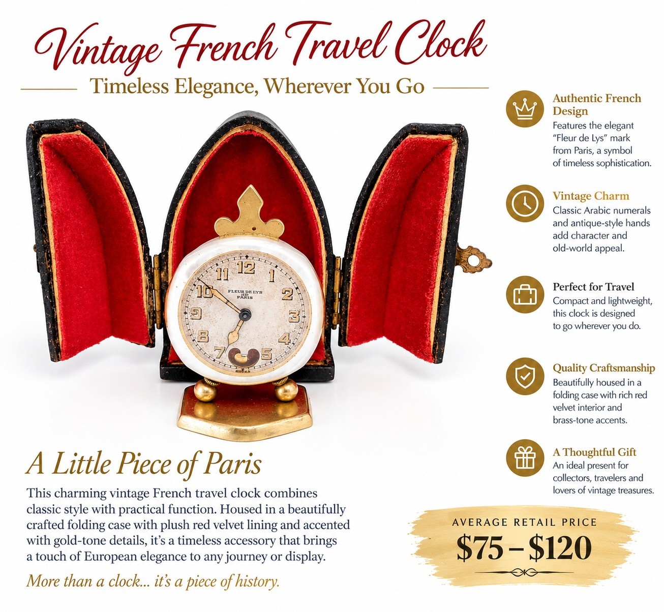 Vintage French Travel Clock. Authentic French colletible \