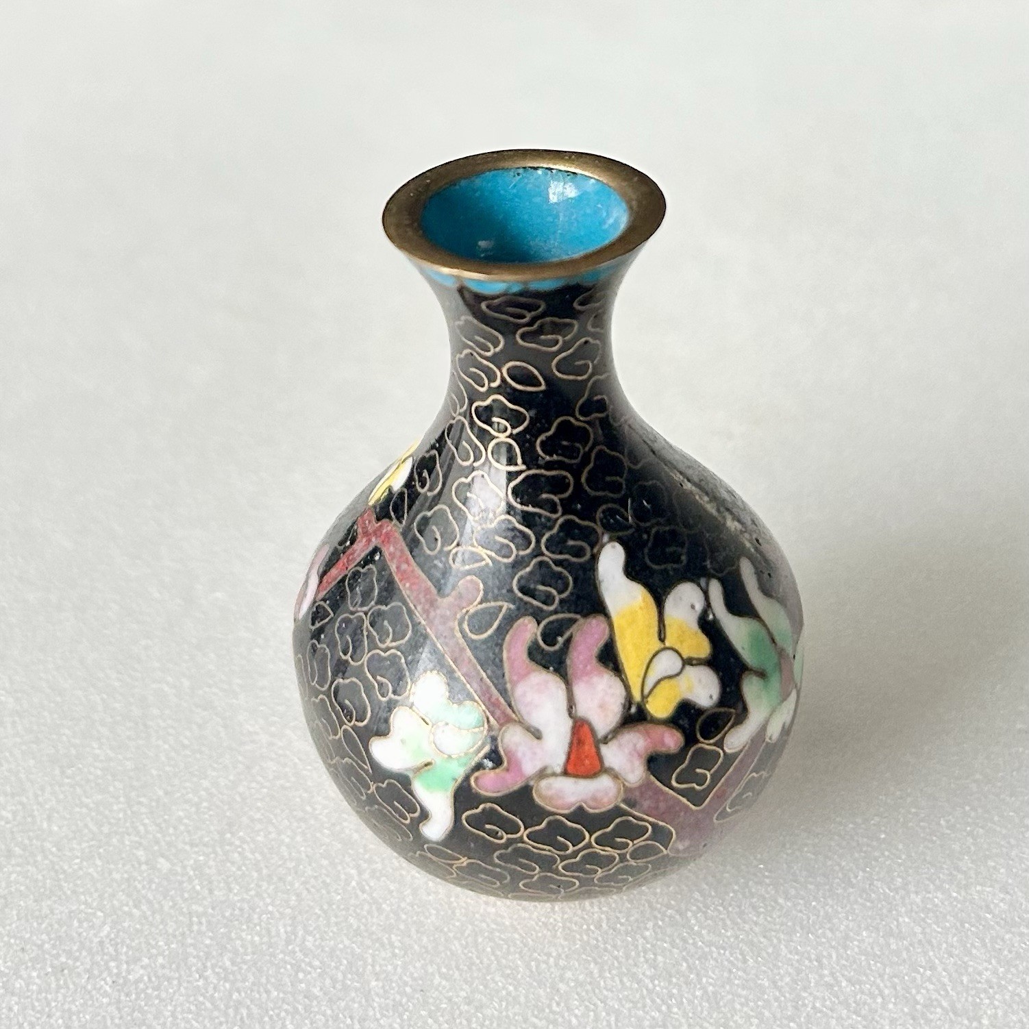 Vintage Miniature Dollhouse Cloisonné Brass Pitcher Vase Decorative 2”x1.5”