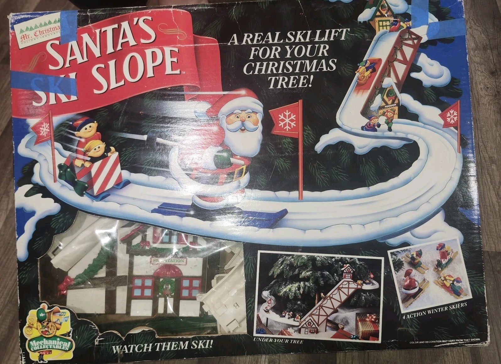 1992 Mr. Christmas Santa\'s Ski Slope Animated Tree Ski-Lift Complete Works Video