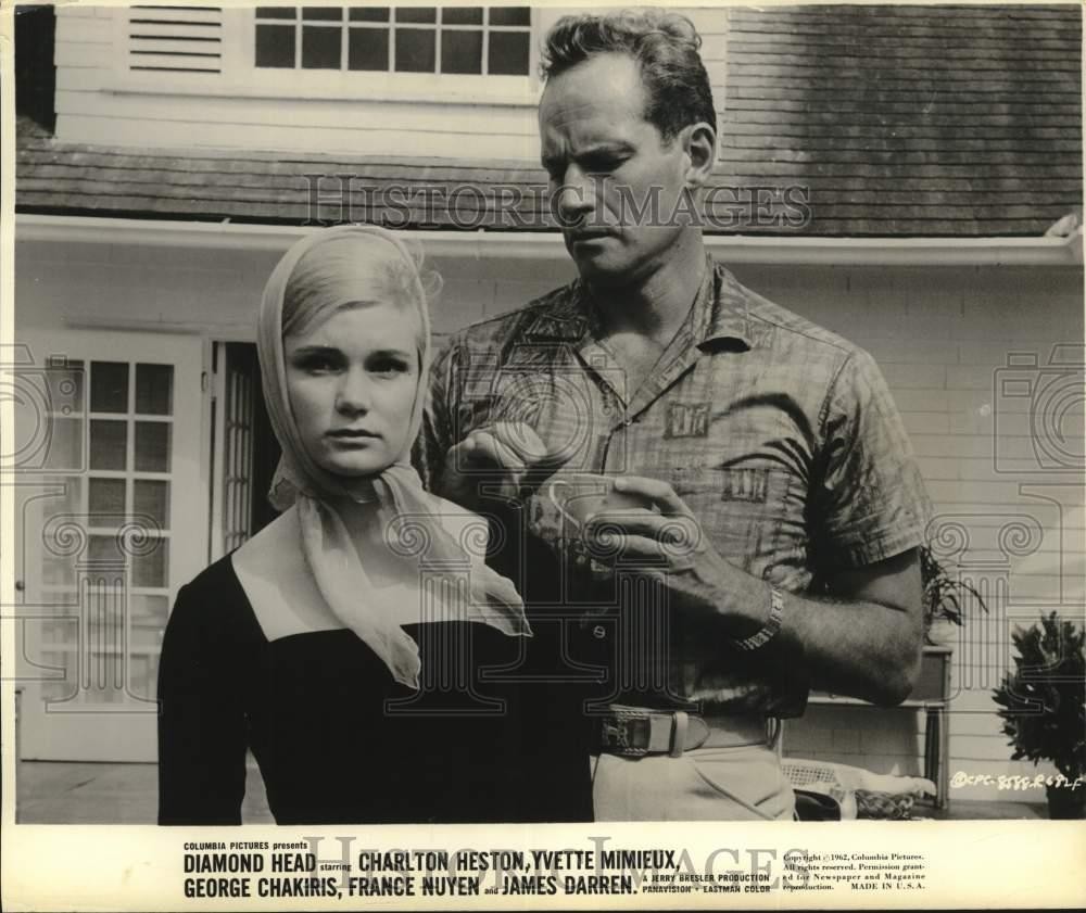 1962 Press Photo Yvette Mimieux and Charlton Heston in \