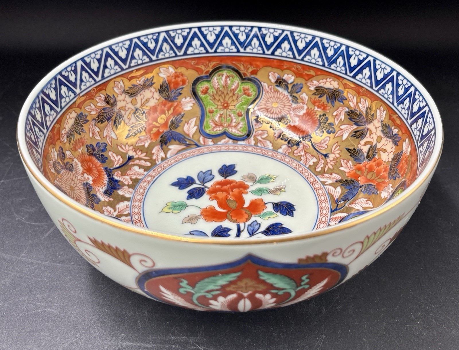 Vintage Japanese Arita Ware Kisen Imari Hand Painted Bowl Showa 8”