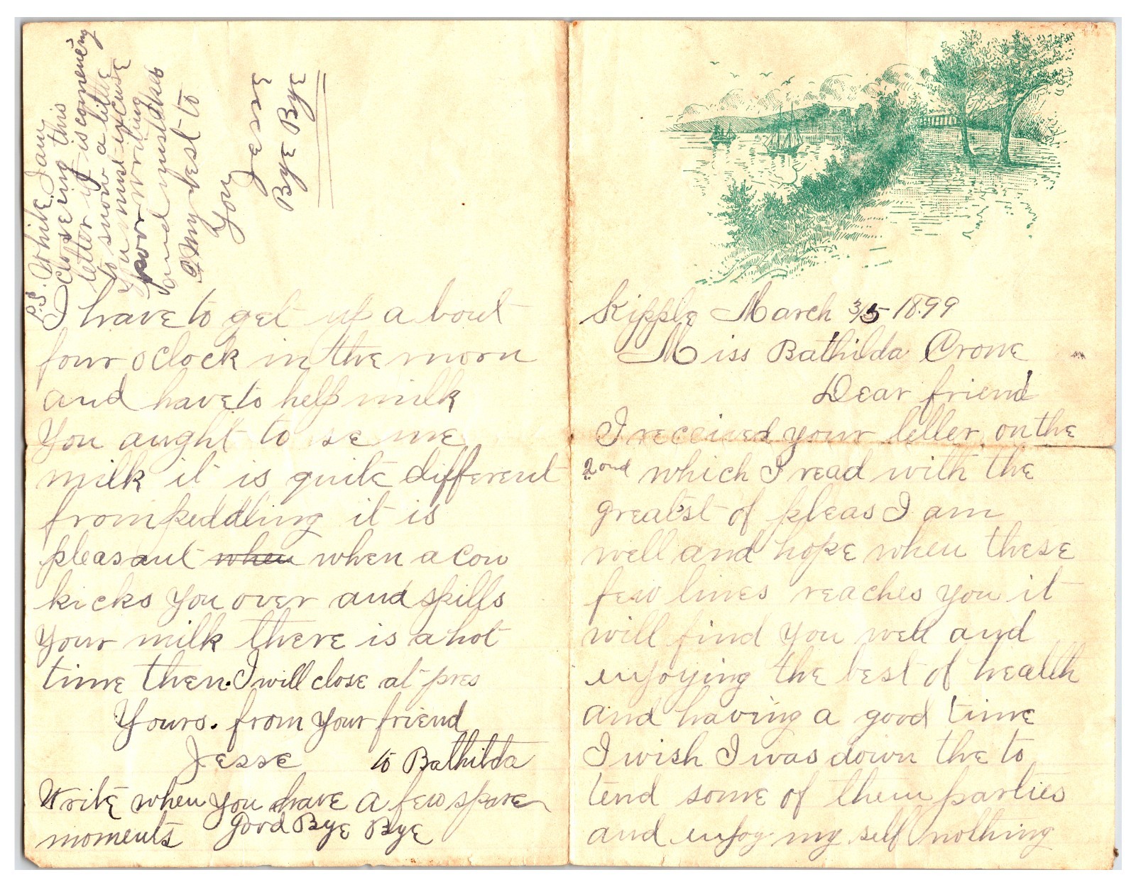 Vintage 1899 Handwritten Letter Between Friends ( Central Pennsylvania )