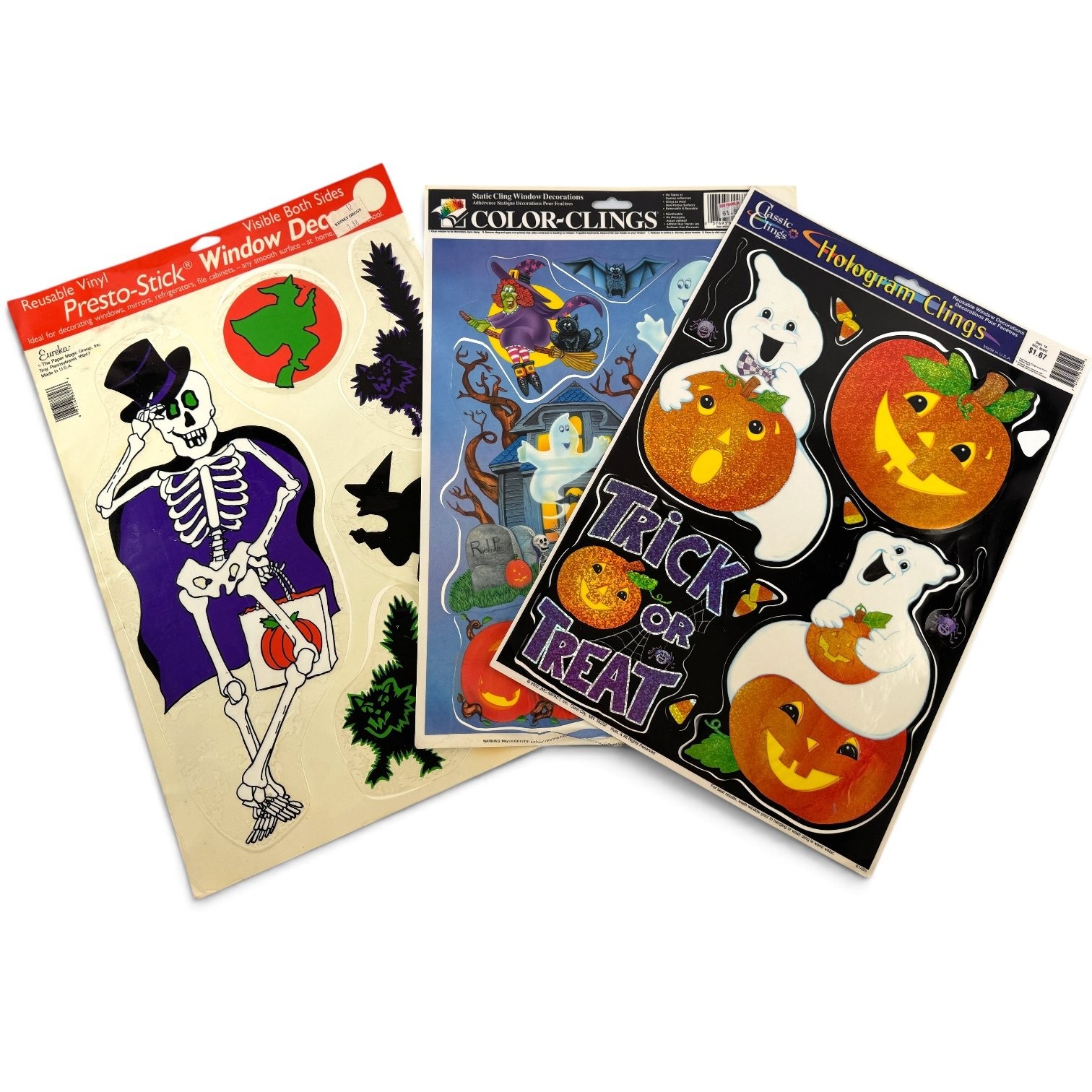 3x Eureka Color Hologram Halloween Window Clings Decals Decorations Lot 3x