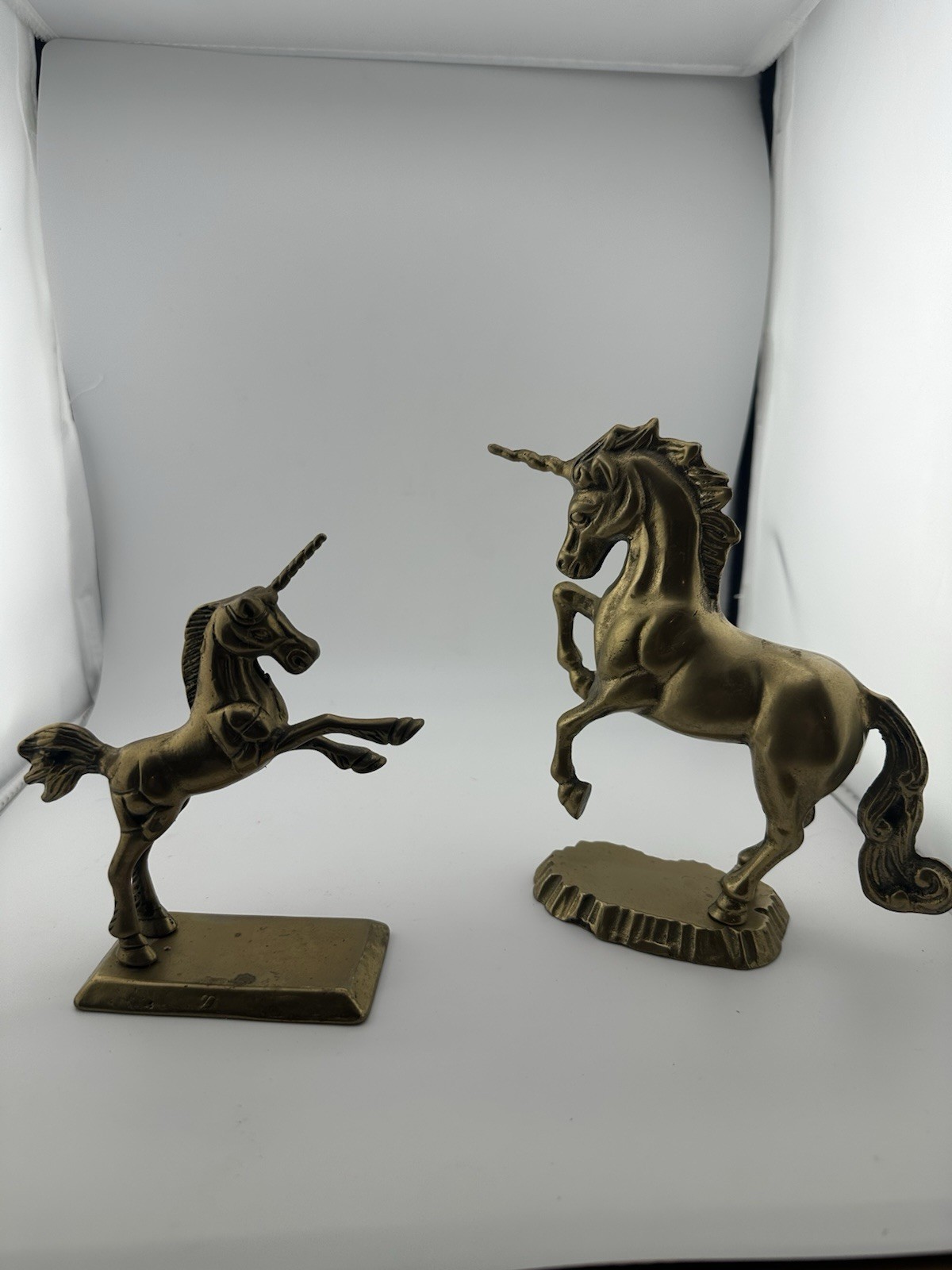 2 Vintage Mid-Century Solid Brass Unicorn Horse Figurine/Table Decor/ Sculptures